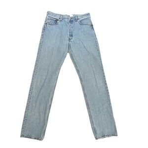 Mens Levi's 505 Straight Leg Jeans Light Blue Cotton Button Fly Distressed